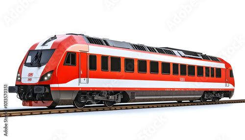 Modern HighSpeed Passenger Train on Tracks Isolated on White Background design