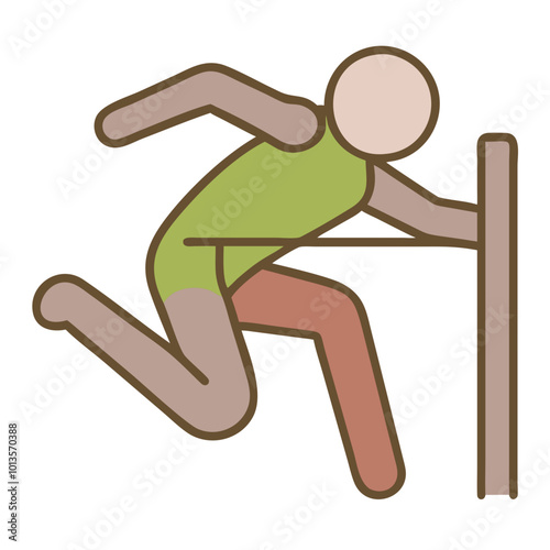 Hurdler icon in flat design, brown and green, symbolizing athletics and track and field
