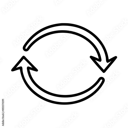 Circular arrows in bold outline, black and white, recycle symbol