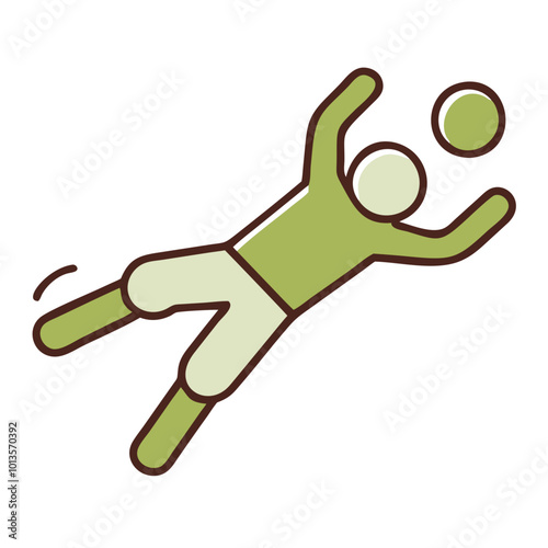 Diving goalkeeper icon in flat design, green and brown, symbolizing soccer and sports action