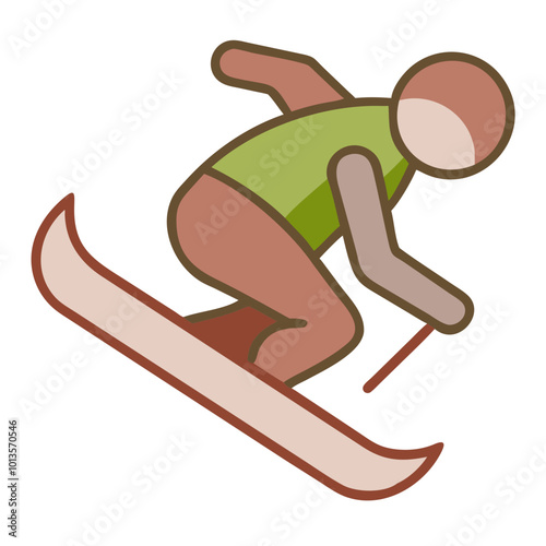 Snowboarding icon in flat design, brown and green, symbolizing winter sports and outdoor adventure