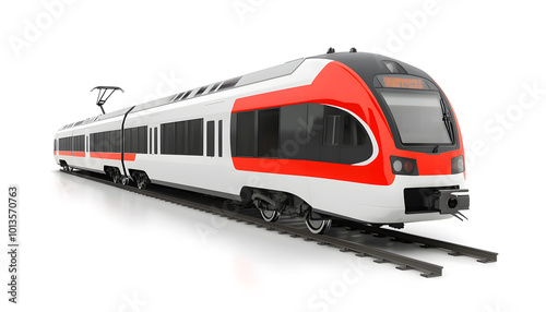 Modern HighSpeed Passenger Train on Tracks Isolated on White Background design