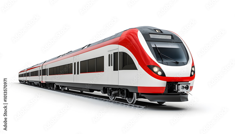 Modern HighSpeed Passenger Train on Tracks Isolated on White Background design Modern HighSpeed Passenger Train on Tracks Isolated on White Background design