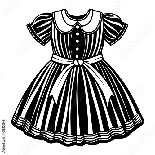 Girls dress design with Frills flat sketch fashion illustration vector template with front and back view, Toddler baby girl dress frock