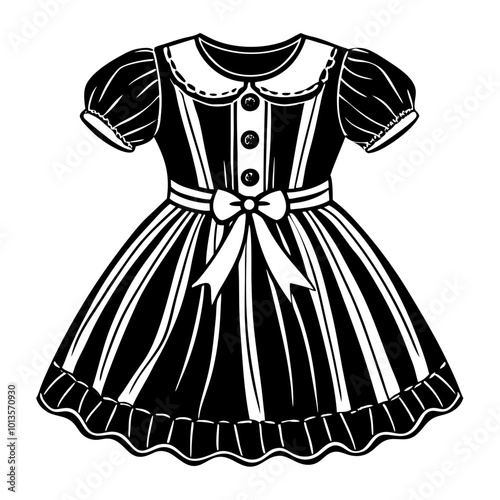 Girls dress design with Frills flat sketch fashion illustration vector template with front and back view, Toddler baby girl dress frock