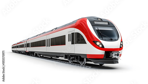 Modern HighSpeed Passenger Train on Tracks Isolated on White Background design