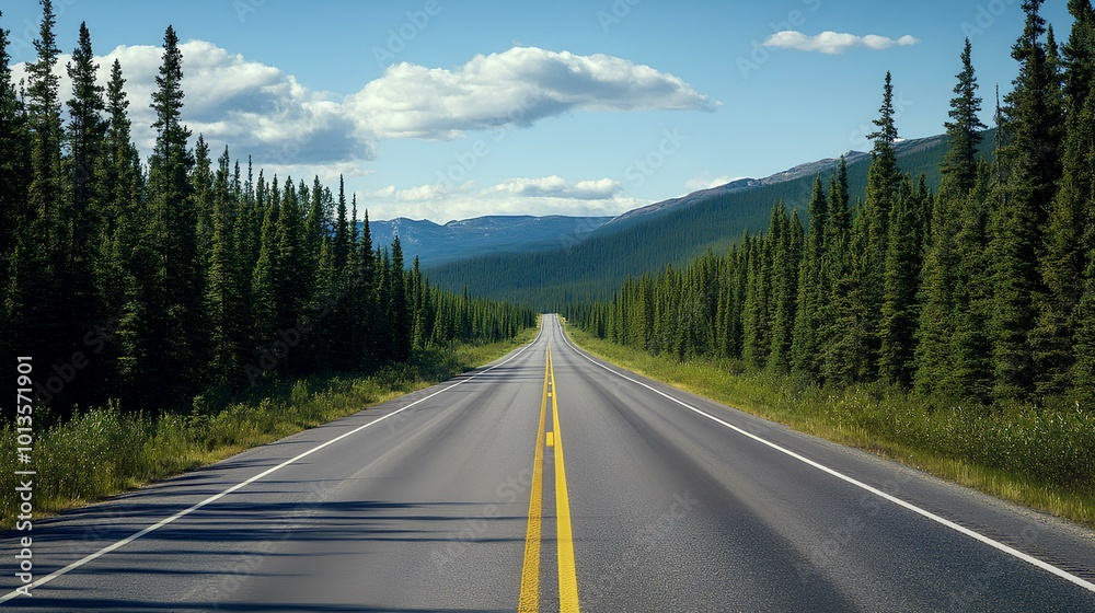 A serene highway stretches through lush greenery under a clear blue sky, with distant mountains framing the horizon. A serene highway stretches through lush greenery under a clear blue sky, with distant mountains framing the horizon.