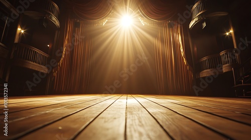 Wallpaper Mural A spotlight shines on an empty wooden stage with velvet curtains and balconies. Torontodigital.ca