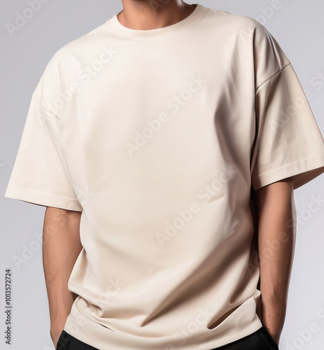 Mockup of Oversized Beige T-Shirt 02