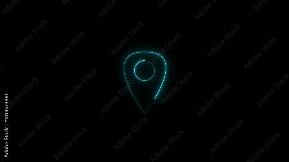 Neon line location icon animation. Glowing neon line.