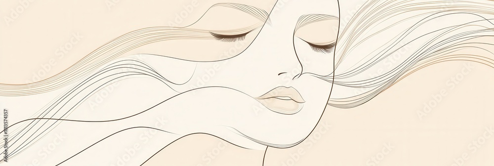 Delicate lines shape a peaceful female face with closed eyes, evoking feelings of calm and contemplation in a minimalist aesthetic. Generative AI Delicate lines shape a peaceful female face with closed eyes, evoking feelings of calm and contemplation in a minimalist aesthetic. Generative AI