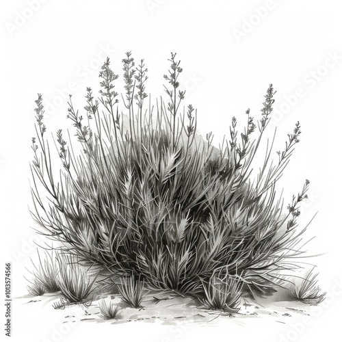 Black and white illustration of a sagebrush plant. Botanical drawing style. Nature and plant study concept for poster and print