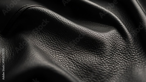 Close-up shot of black leather with natural grain texture.