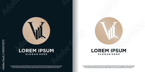 Building logo design template with initial V concept premium vector