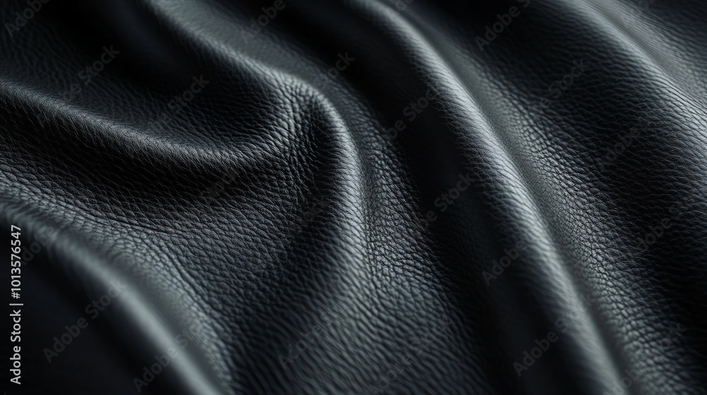 Obraz premium Close-up of textured black leather with soft folds.