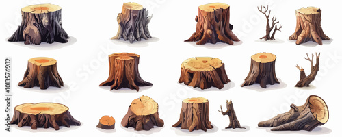 Tree stump vector set isolated on white