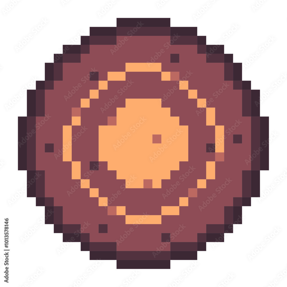 Chocolate Circle Chocolate with Vanilla inside, Pixel Art Icon, Isolated Chocolate Circle Chocolate with Vanilla inside, Pixel Art Icon, Isolated