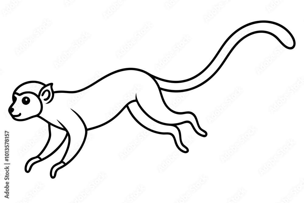 Obraz premium Dynamic Squirrel Monkey Jumping Between Trees Vector Illustration Showcasing Nature's Energy 