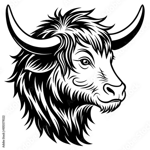 Hand drawn vector illustration of a cute yak face in a flower crown, with lettering quote Spring Is Here. Isolated objects on white. Scandinavian style flat design.