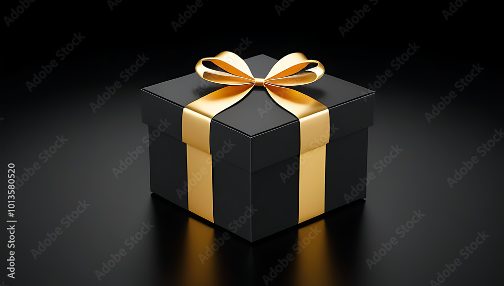 Obraz premium rendering black gift box golden bow sleek black background