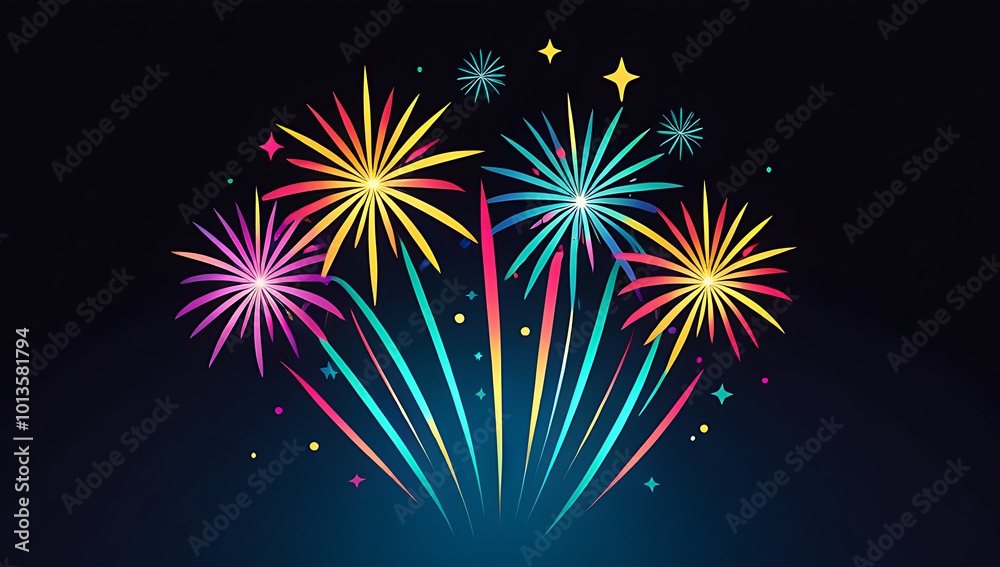 Naklejka premium beautiful colorful fireworks lighting dark sky celebrations like new year