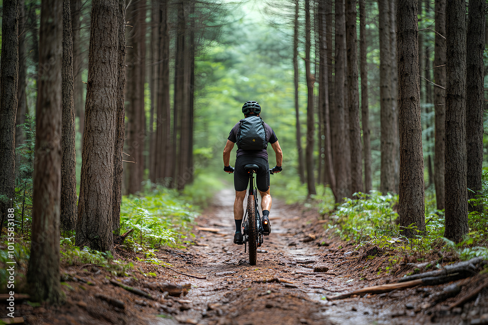 Bike trail through pine forest, adventurous and engaging Bike trail through pine forest, adventurous and engaging