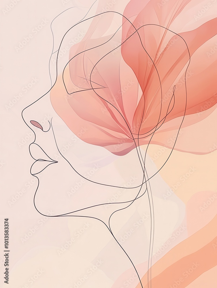 This artwork features a graceful line drawing of a rose petal that transitions into a woman's silhouette, showcasing elegance and beauty. Generative AI This artwork features a graceful line drawing of a rose petal that transitions into a woman's silhouette, showcasing elegance and beauty. Generative AI
