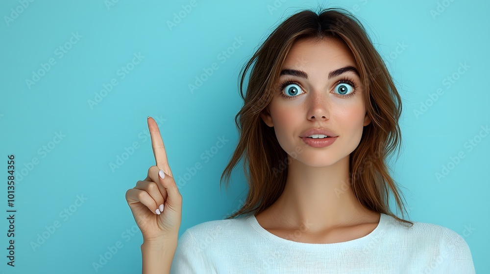 Woman with Wide Eyes Pointing Up in Close-Up Shot Woman with Wide Eyes Pointing Up in Close-Up Shot