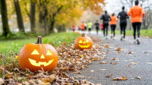 Halloween-themed 5K race in an American city runners in spooky costumes
