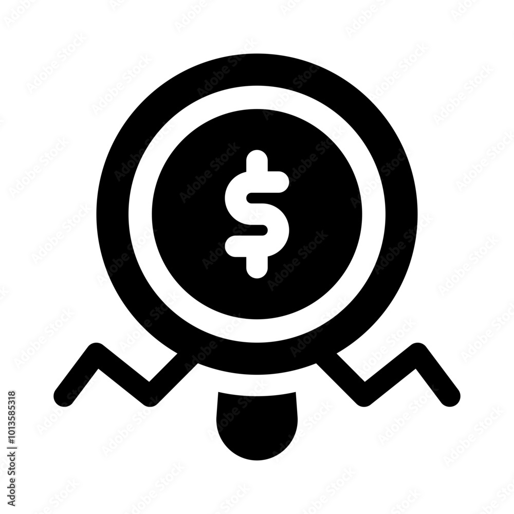 Magnifying Glass over Dollar Sign glyph icon Magnifying Glass over Dollar Sign glyph icon