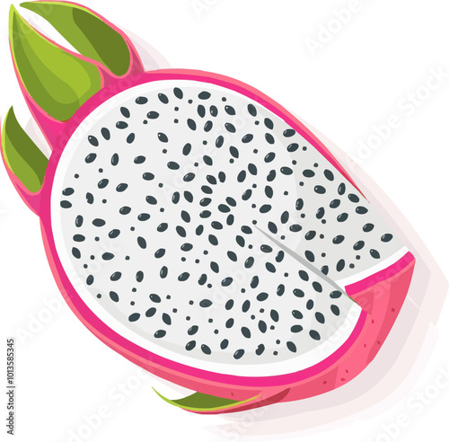 Tropical dragonfruit slice icon flat on white isolated background, vector design.