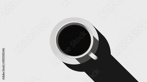 A top-down view of a coffee cup casting a long shadow.