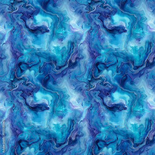 Swirling blue abstract patterns evoke serene ocean depths in a vibrant art piece