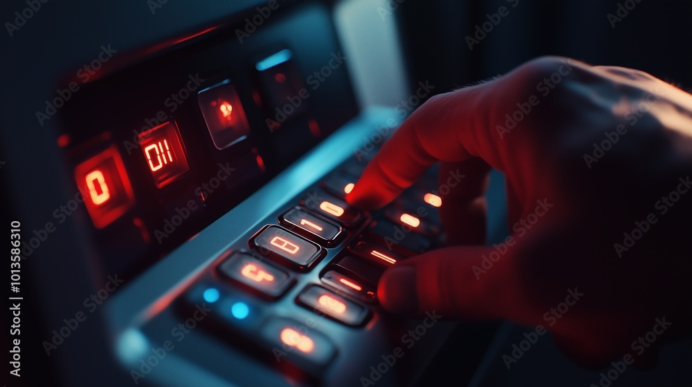 Obraz premium Hand Pressing Numbers on Digital Keypad