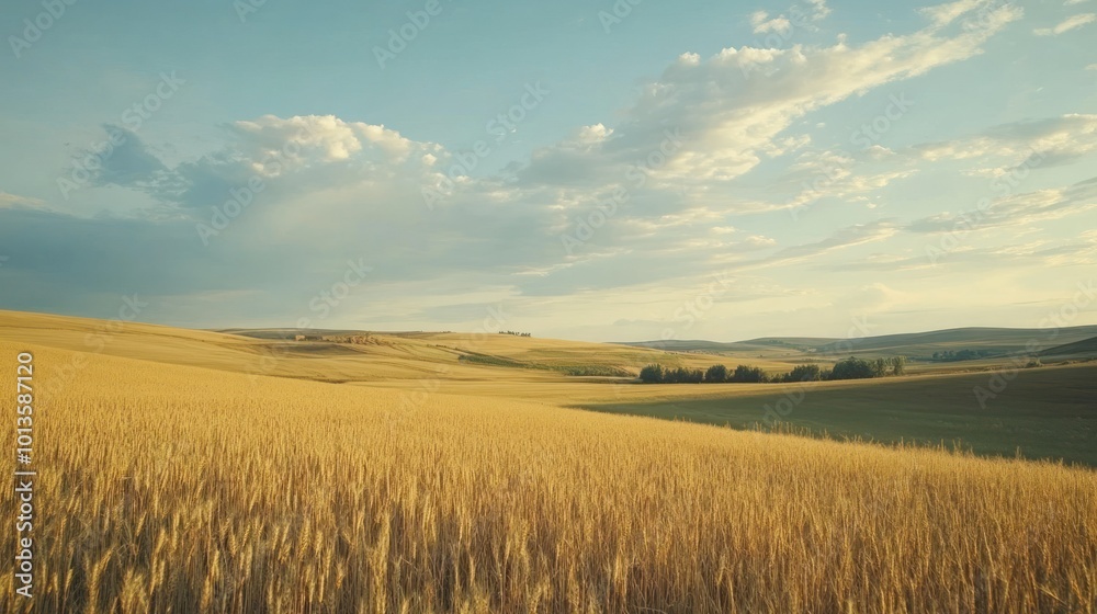 Rolling Fields of Golden Wheat Under a Cloudy Sky Rolling Fields of Golden Wheat Under a Cloudy Sky