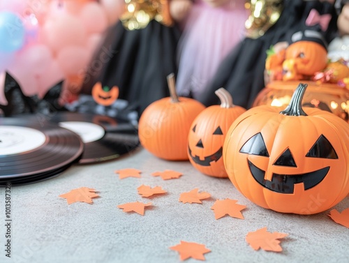 Retro-style 1950s American Halloween party classic pumpkin decorations photo