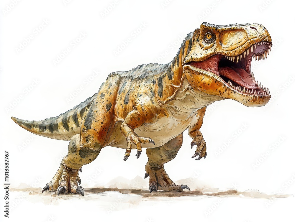 Naklejka premium tyrannosaurus rex depicted in a striking illustration against a white background showcasing the ferocity and grandeur of this iconic dinosaur with intricate details