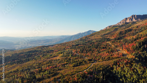 Beautiful Fall Aerial Autumn views of Snowbasin Huntsville Utah photo