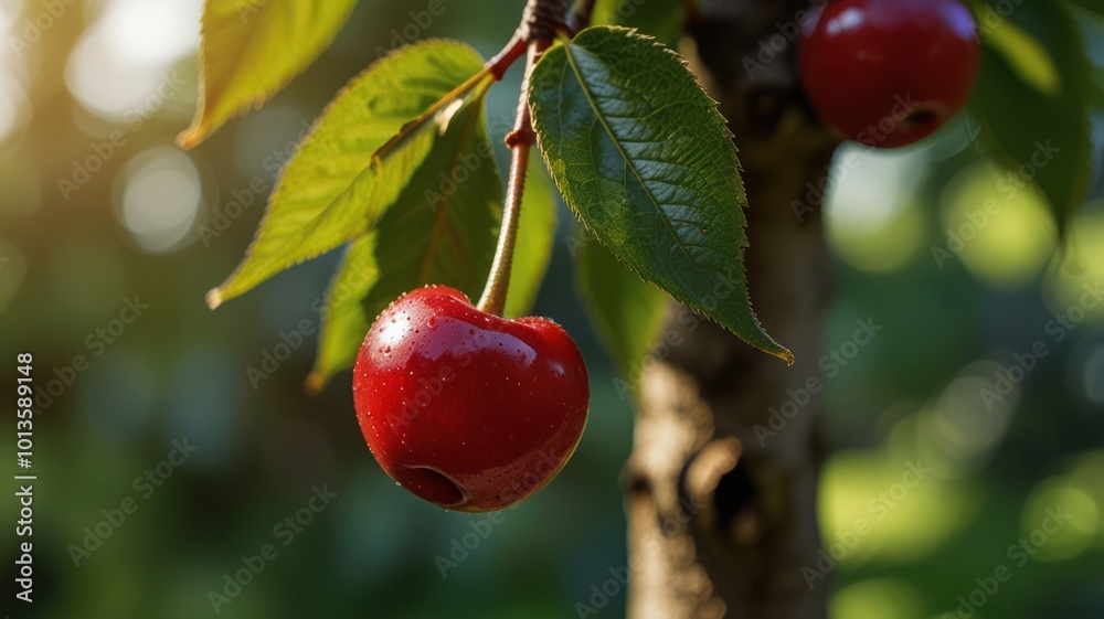 realistic illustration of red cherries on a tree ready to be picked realistic illustration of red cherries on a tree ready to be picked