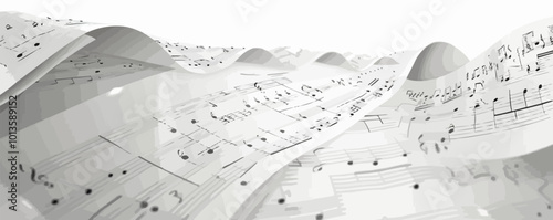 with sheet music on a white background. vector illustration.