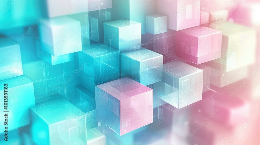 Obraz premium Abstract Composition of Interlocking Pastel Cubes with Translucent Textures