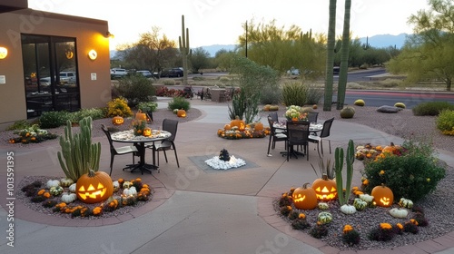 American Southwest desert Halloween party carved cacti and pumpkins photo