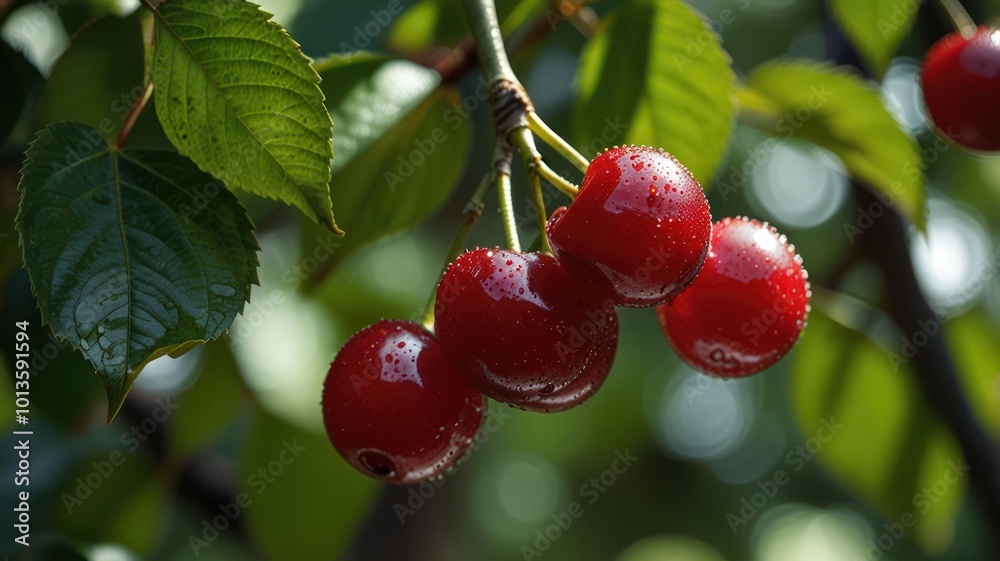 realistic illustration of red cherries on a tree ready to be picked realistic illustration of red cherries on a tree ready to be picked