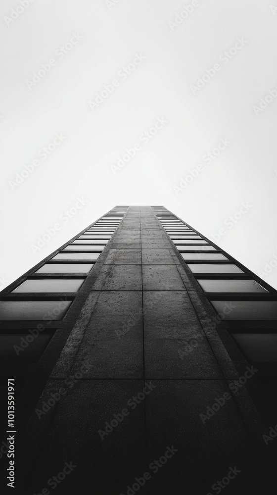 Minimalist Urban Architecture, a solitary structure under a clear sky, embodying simplicity and modern design in an urban landscape