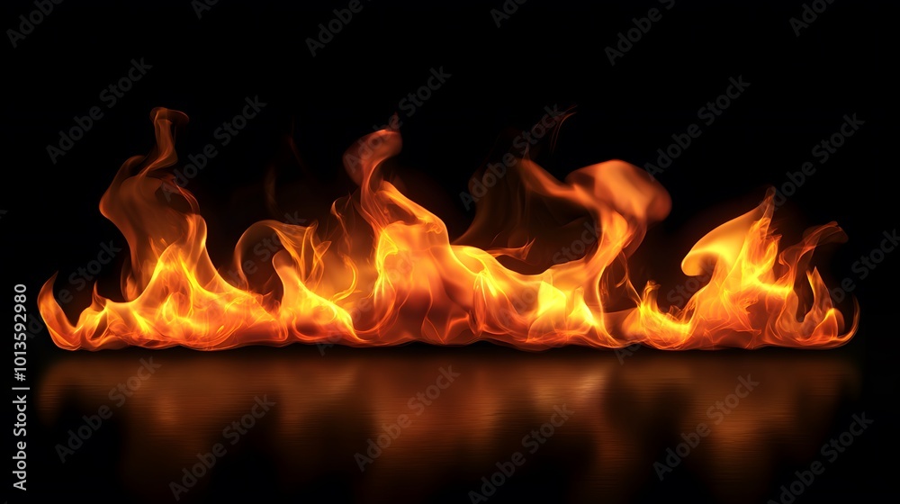 Vivid Fire Flames on Black, dynamic orange and yellow hues, captivating movement, intense heat, striking contrast against deep darkness Vivid Fire Flames on Black, dynamic orange and yellow hues, captivating movement, intense heat, striking contrast against deep darkness