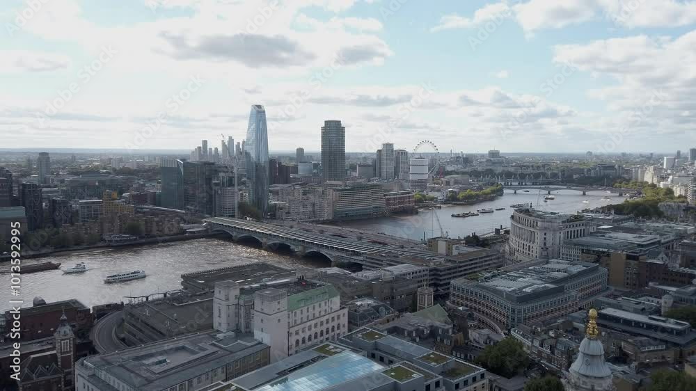 Bird's eye view of city London under blue sky, UK Bird's eye view of city London under blue sky, UK