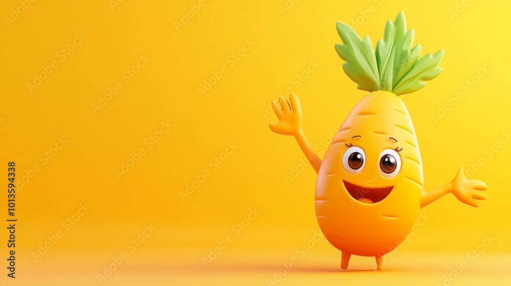 A 3D clay style carrot character with big eyes and a happy smile on a gradient background A 3D clay style carrot character with big eyes and a happy smile on a gradient background