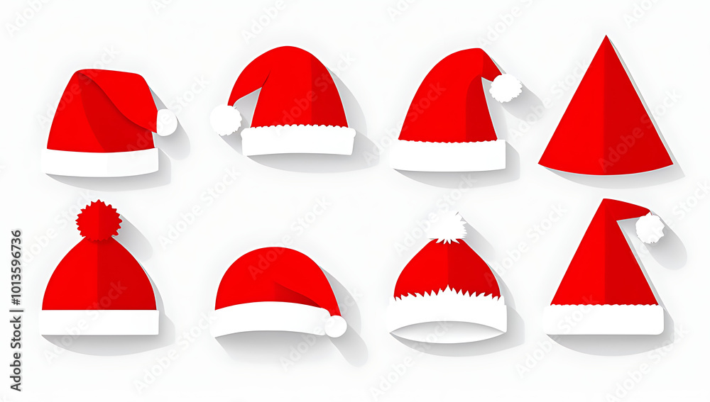 set red santa hats isolated white great christmas designs set red santa hats isolated white great christmas designs