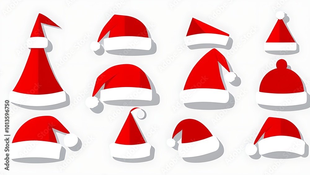 set red santa hats isolated white great christmas designs set red santa hats isolated white great christmas designs