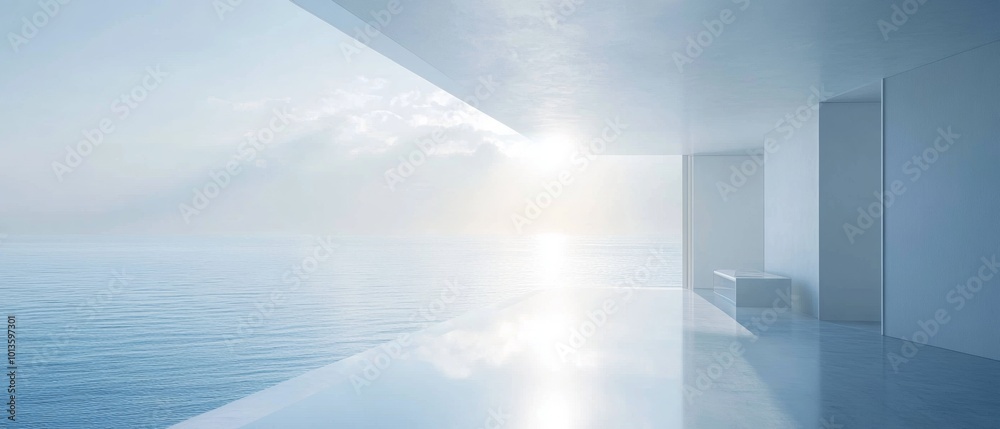 A large, empty room with a view of the ocean A large, empty room with a view of the ocean